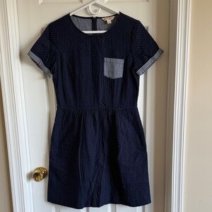 Brooks Brothers Navy Polka Dot Mini Dress with Gingham Pocket